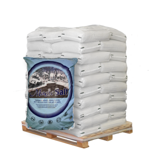 Pallet of 50lb bags of Magic Salt rock salt from a bulk rock salt supplier
